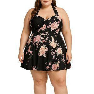 Cocopear One Piece Swimdress Crossover Floral Skirted With Boyshorts Size 2XL